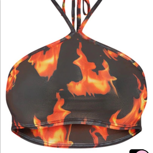 NWT Pretty Little Thing Orange Flame Mesh Halter Top - Picture 4 of 12